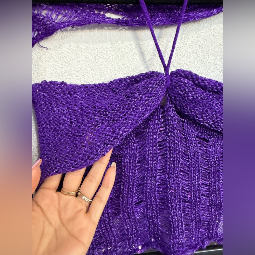 Fairy core 3PC Purple Crochet Set M Festival W Y2K Distressed Crop Top Skirt - Picture 9 of 13